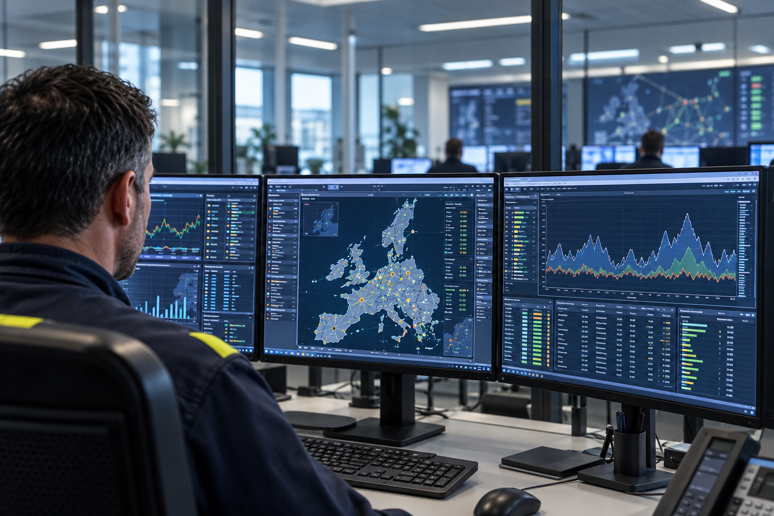 Electricity system operator working in a control room